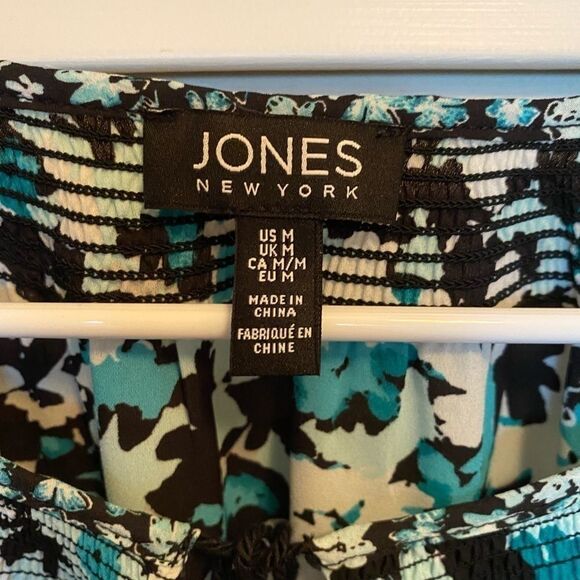 Jones New York Black Teal Floral Boho Peasant Top - Picture 5 of 8